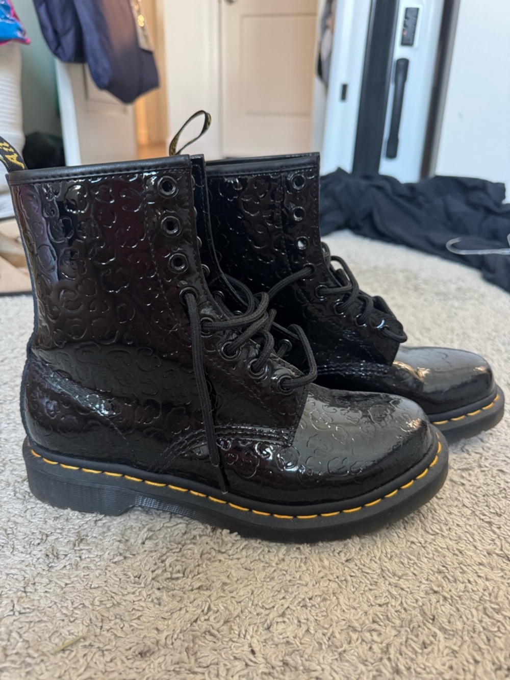 Dr. Martens Black Patent Embossed Lace-Up Boots